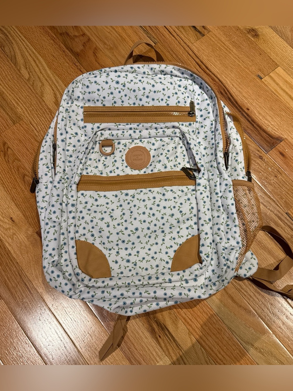 Lucky Brand Floral Print White Backpack with Tan Accents
